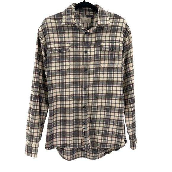 Jachs Flannel Gray/Brown/White Men's Plaid Button-Up Shirt L Tall Hi-Low Hem LS - Picture 1 of 6